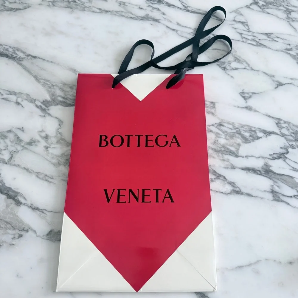 Bottega Veneta Red White Heart Glossy Shopping Gift Bag Ribbon Handles 19